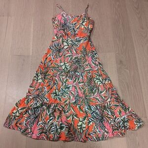 Tropical Print Dress in Orange and Pink